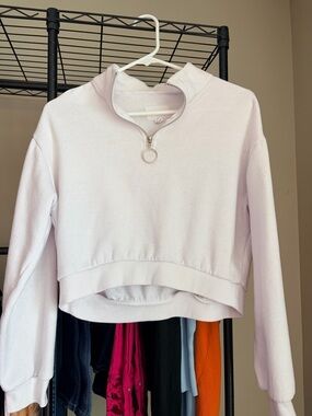 White Cropped Quarter-Zip Sweatshirt